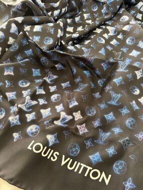 Louis Vuitton Flight Mode Black Scarf with Blue Gradient Monogram